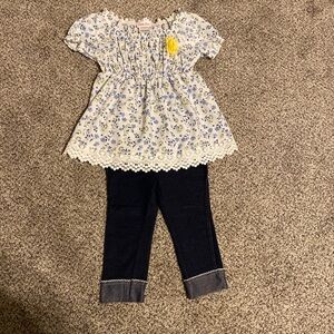 Little Lass Floral Top and Navy Capri Set